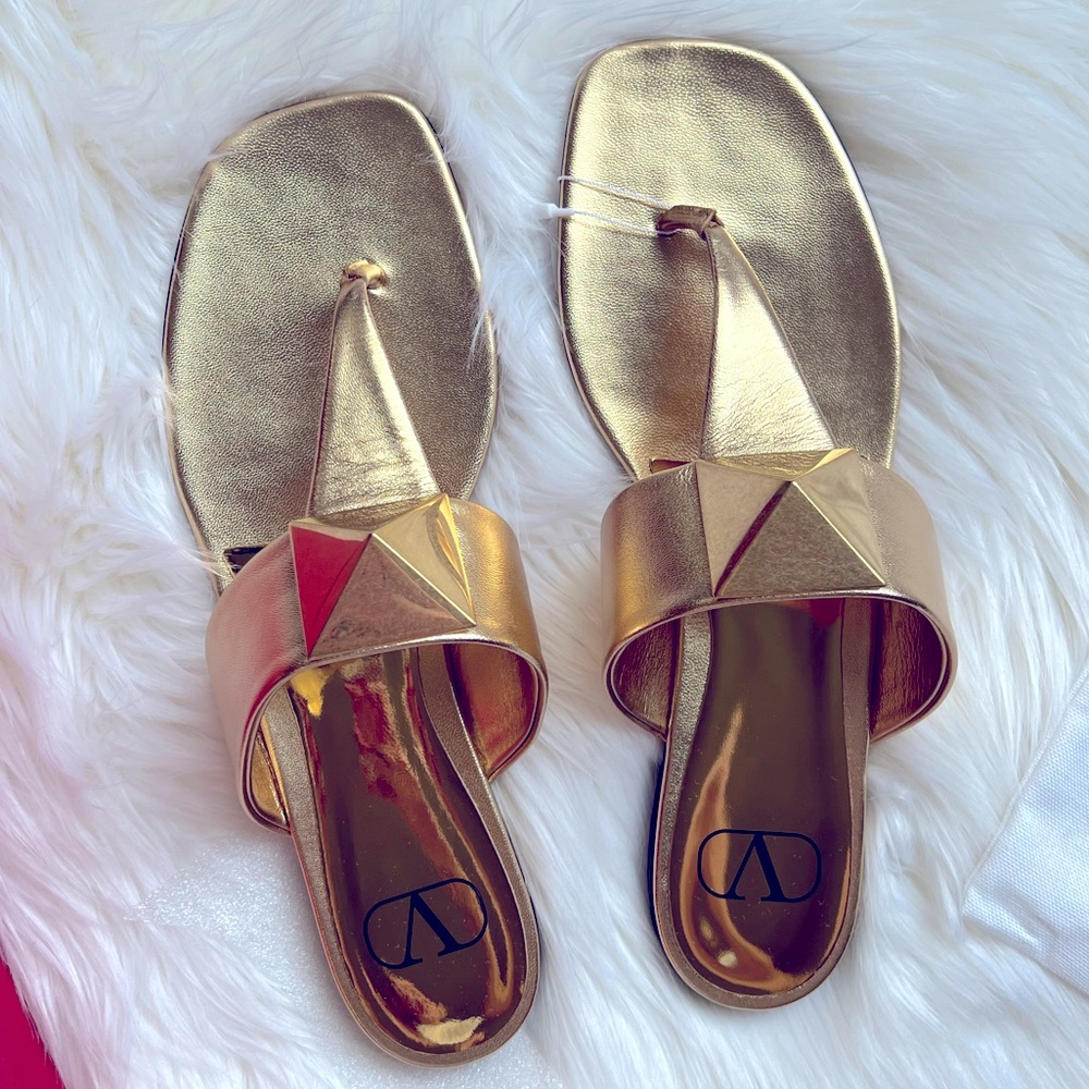 Gold Valentino Single Roman Stud Sandals